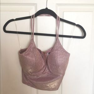 Low Cut Purple and Gold Shift Glitter Crop Top